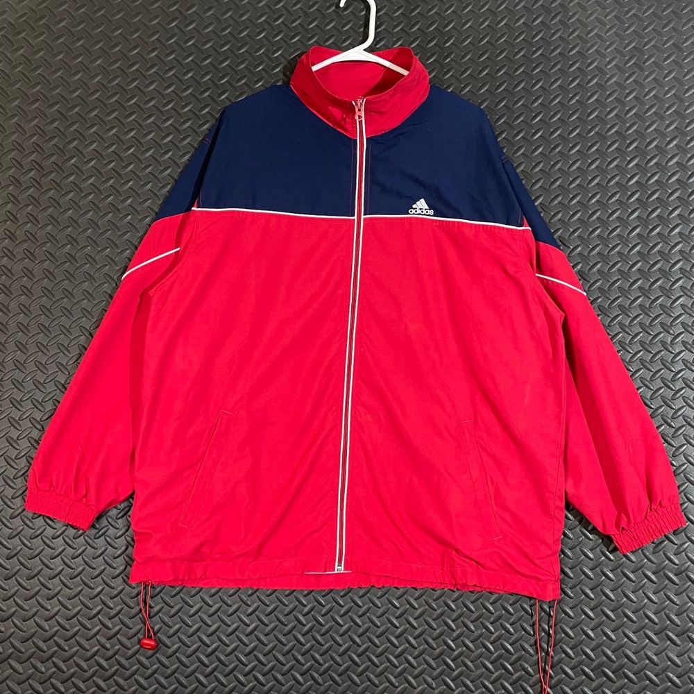 Vintage Adidas Red Blue Zip Up Windbreaker Jacket Men's Size XL